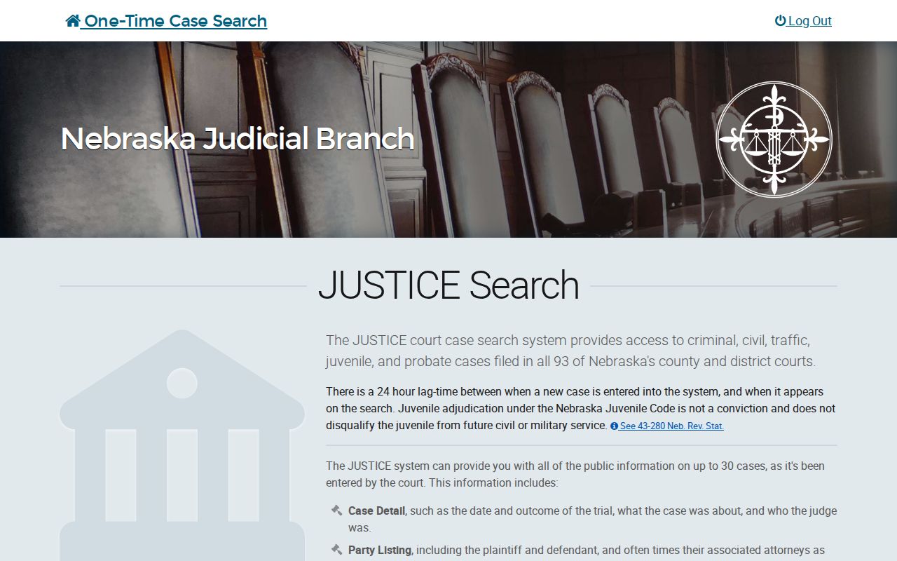 Nebraska court case lookup JUSTICE party search