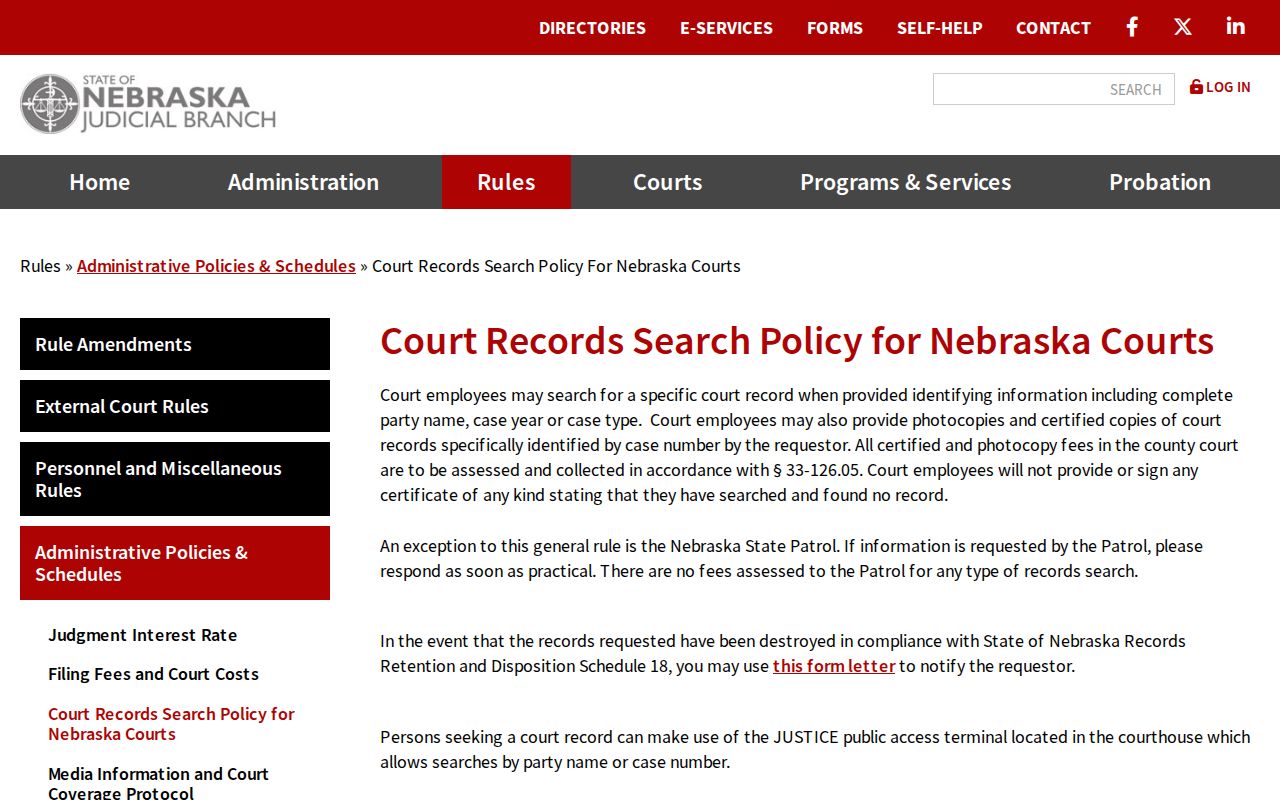 Nebraska court case records search policy
