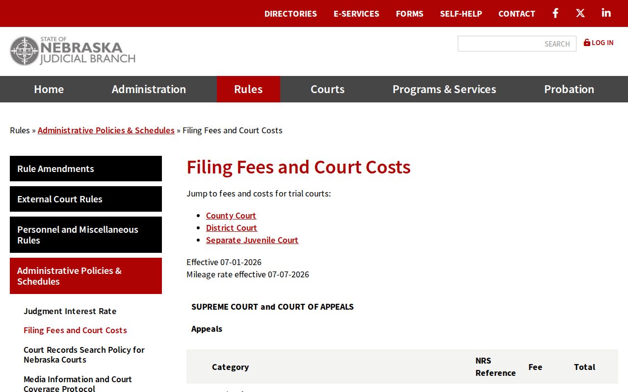 Nebraska court case copy fees and costs