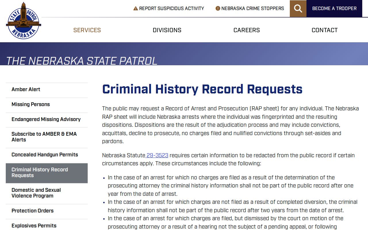 Nebraska State Patrol criminal history check products and fees
