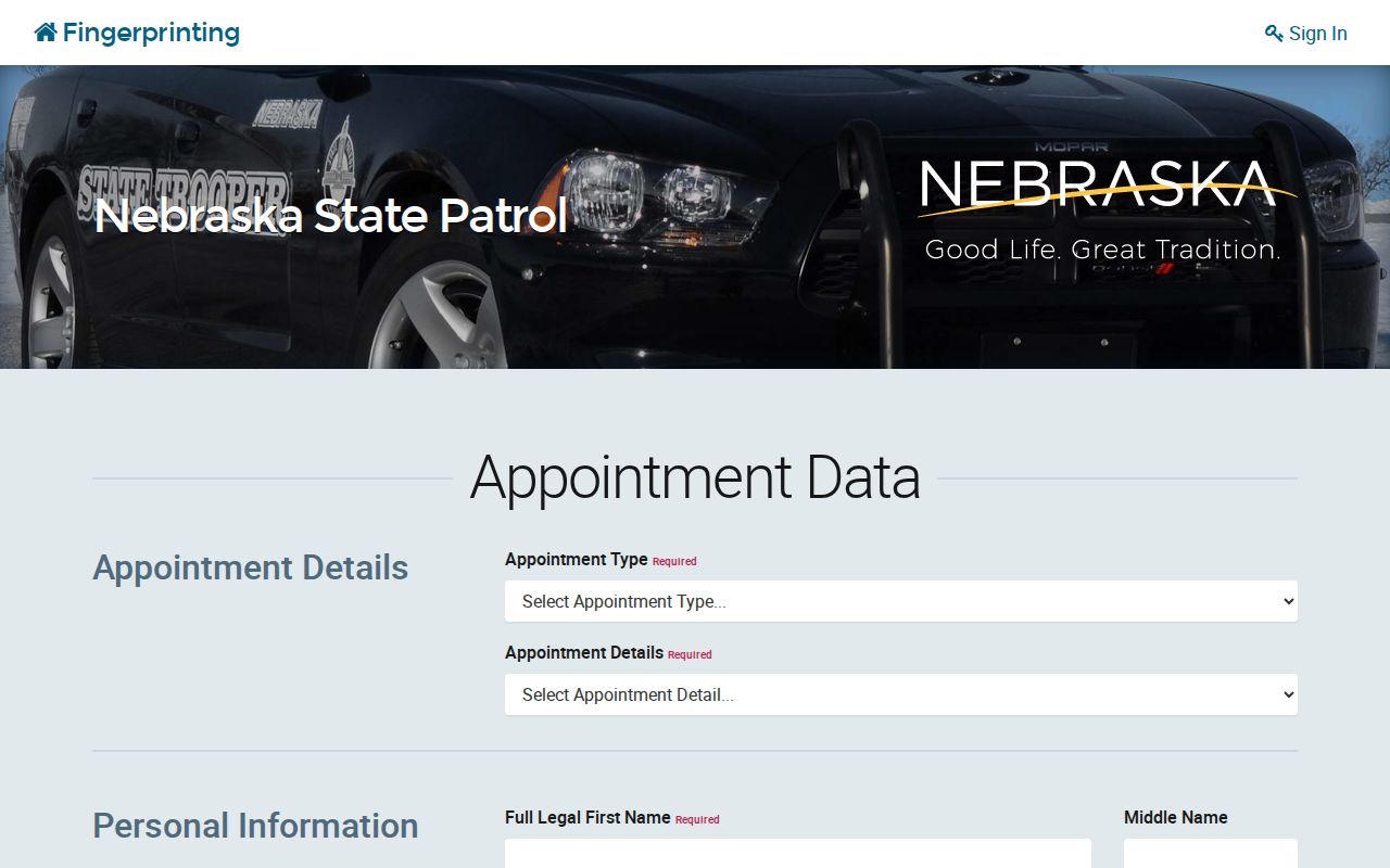 Nebraska State Patrol fingerprint appointment calendar