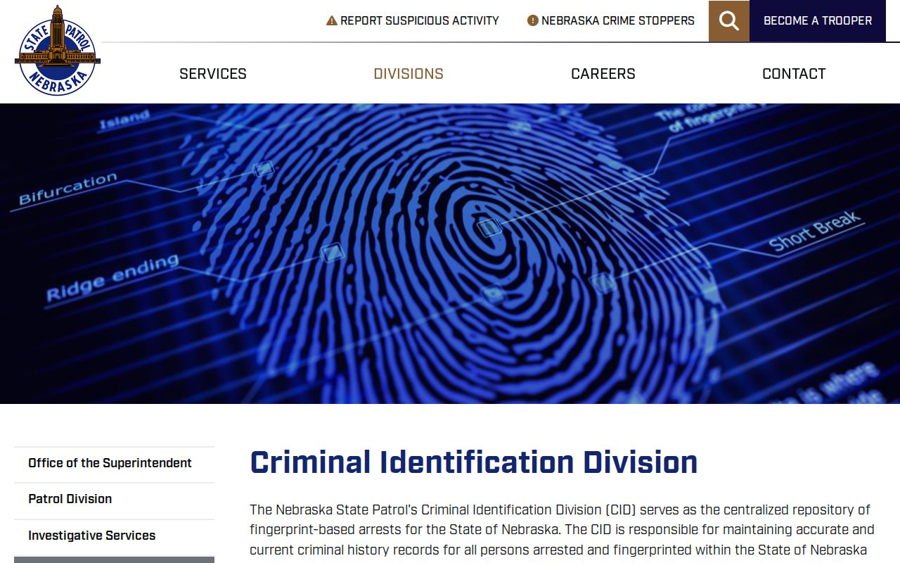 Nebraska State Patrol Criminal Identification Division criminal history agency