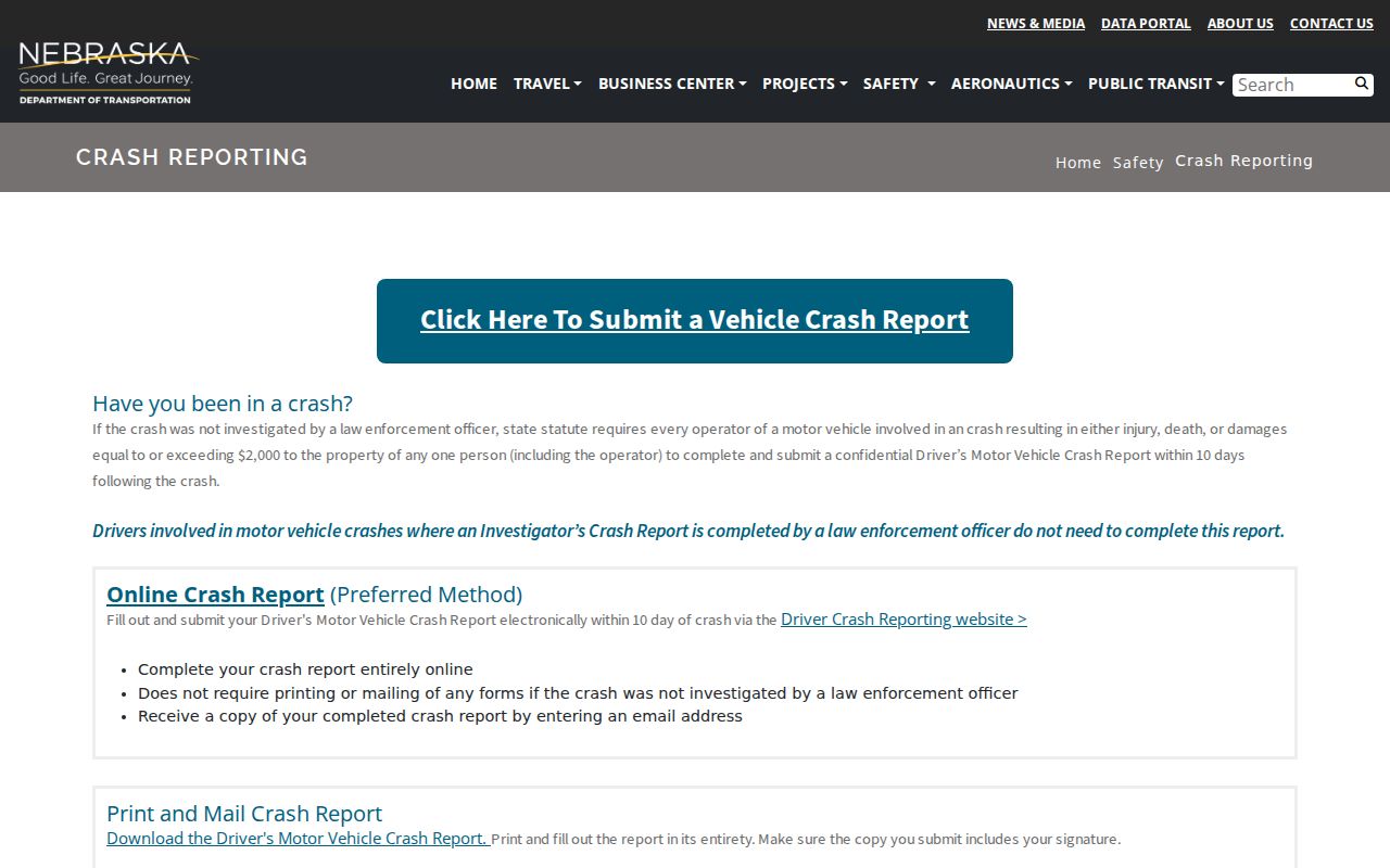 Nebraska public crash and police record request